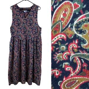 Vintage Bryn Connelly Paisley Cotton Denim Jumper midi Dress Size 10/12